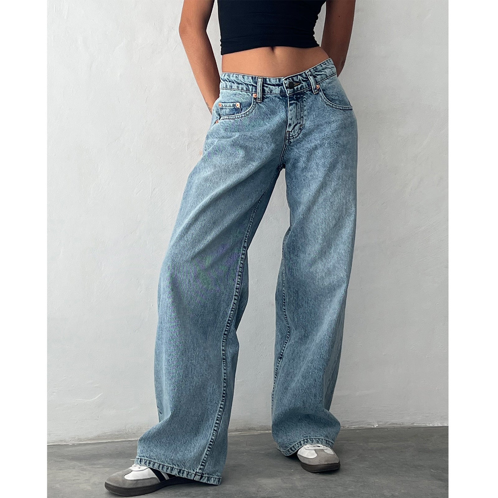 Retro Low Waist Non-elastic Washed Straight Jeans For Women Retro Low Waist Non-elastic Washed Straight Jeans For Women