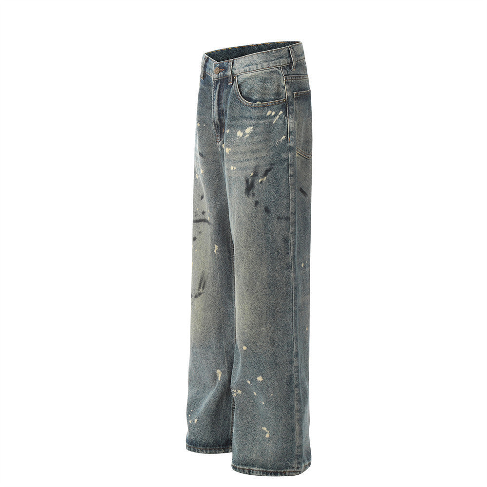 Tie-dyed Splash-ink Straight Jeans Men's High Street Tie-dyed Splash-ink Straight Jeans Men's High Street