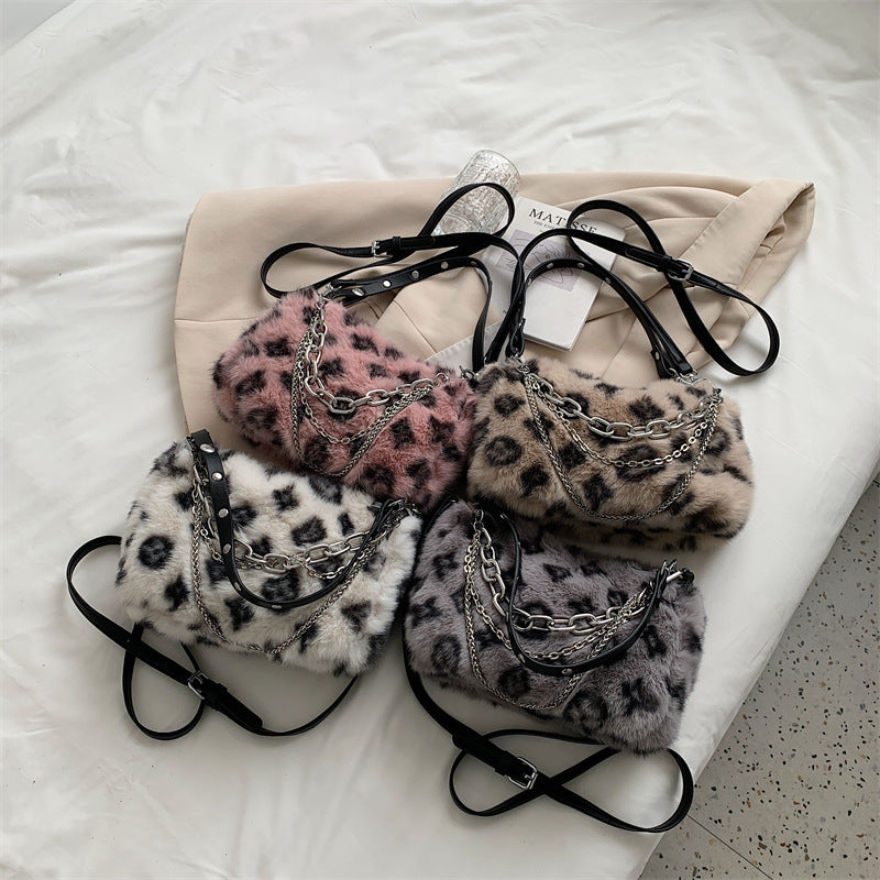 Winter Plush Bags Chain Shoulder Bag Women Flowers Print Handbags Winter Plush Bags Chain Shoulder Bag Women Flowers Print Handbags