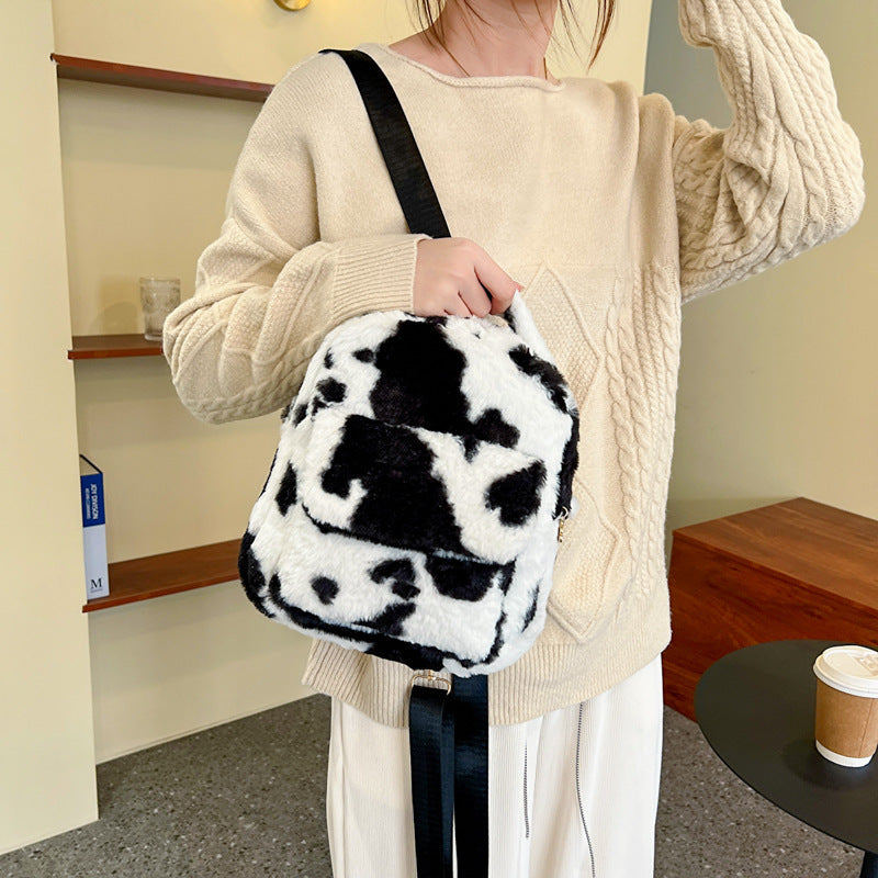 Cute Cows Pattern Furry Backpack Women Small Bags Cute Cows Pattern Furry Backpack Women Small Bags