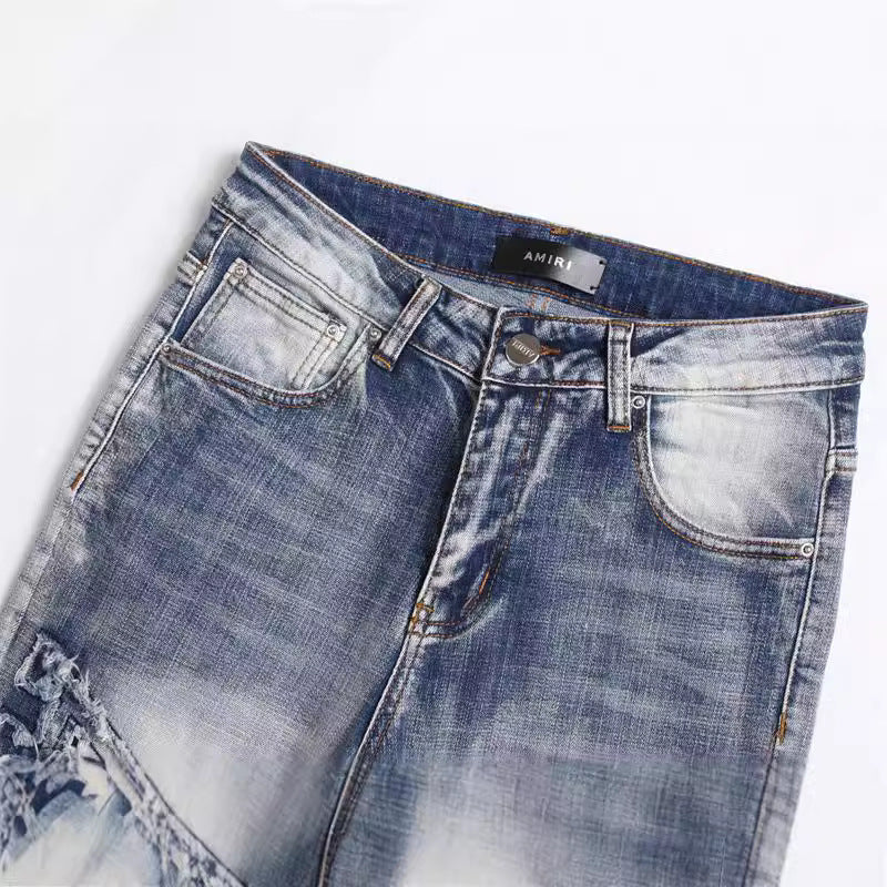 Men's Hole Patch Blue Small Feet Jeans Men's Hole Patch Blue Small Feet Jeans
