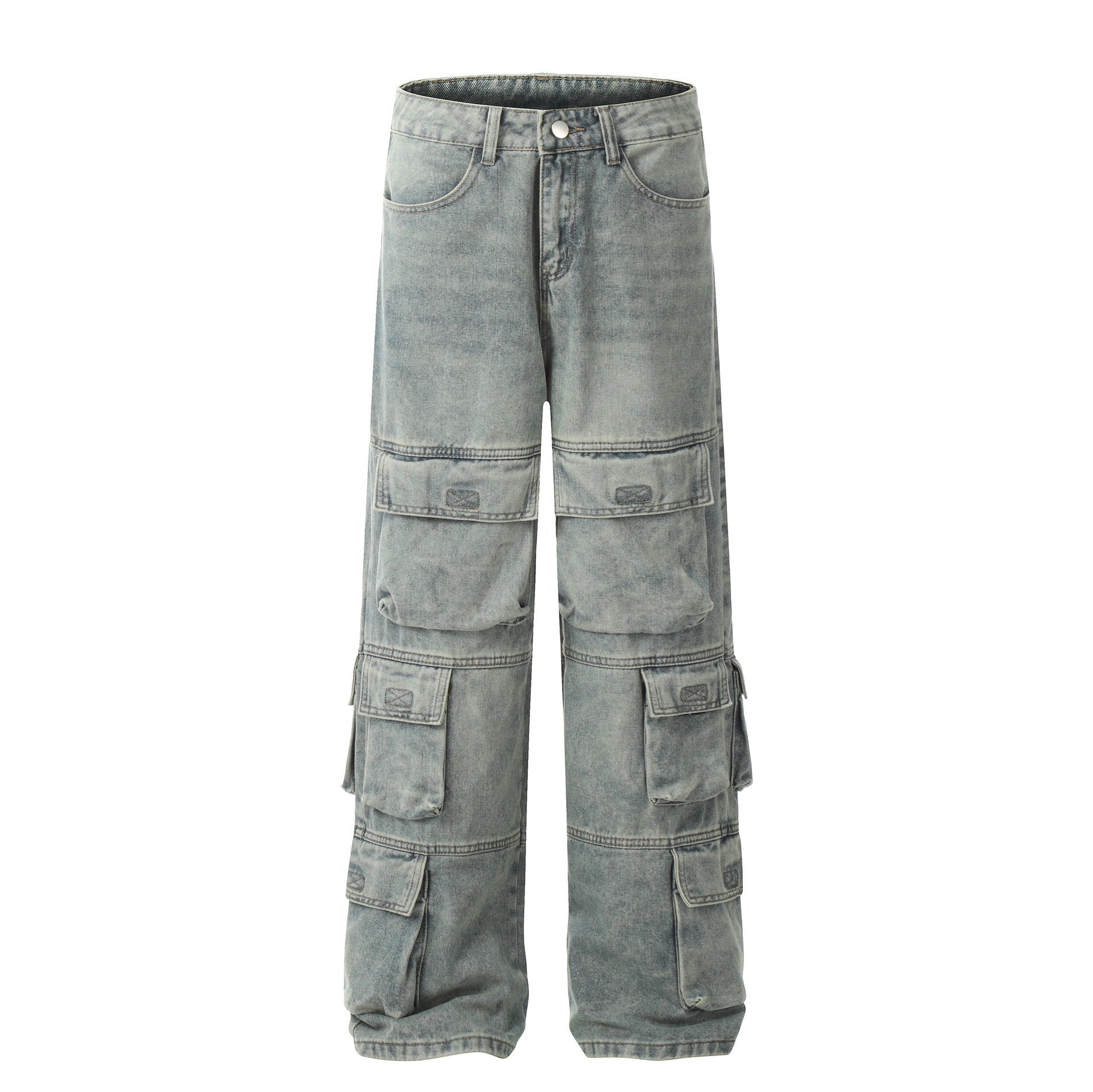 Street Heavy Washed Multi-pocket Casual Jeans Men Street Heavy Washed Multi-pocket Casual Jeans Men