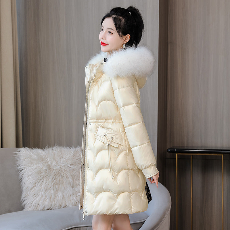 Glossy Women's Mid-length Thickened Warm Slim-fit Figure Flattering Fur Collar Cotton Clothes Glossy Women's Mid-length Thickened Warm Slim-fit Figure Flattering Fur Collar Cotton Clothes