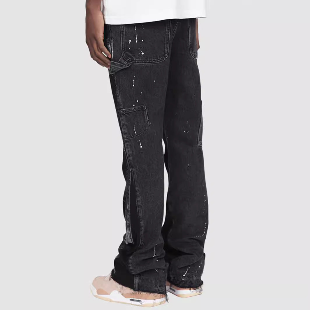 Men's Denim Overalls Laminated Bell-bottom Pants Men's Denim Overalls Laminated Bell-bottom Pants