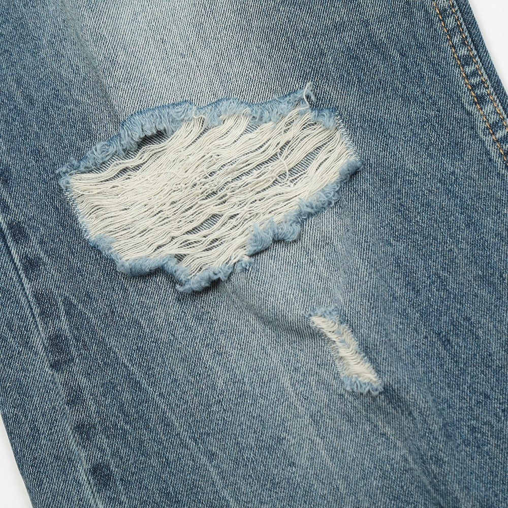 Washed And Frayed Jeans Men's Street Tide Brand Washed And Frayed Jeans Men's Street Tide Brand