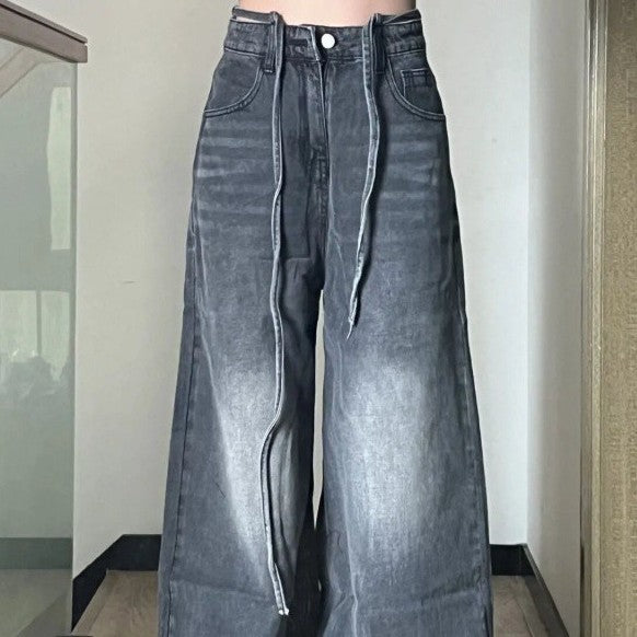 American Style Washed Retro Loose Fitting Straight Leg Jeans For Women American Style Washed Retro Loose Fitting Straight Leg Jeans For Women