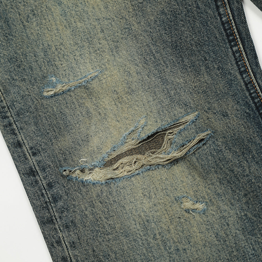 American Retro Tattered Jeans Denim Trousers Men American Retro Tattered Jeans Denim Trousers Men