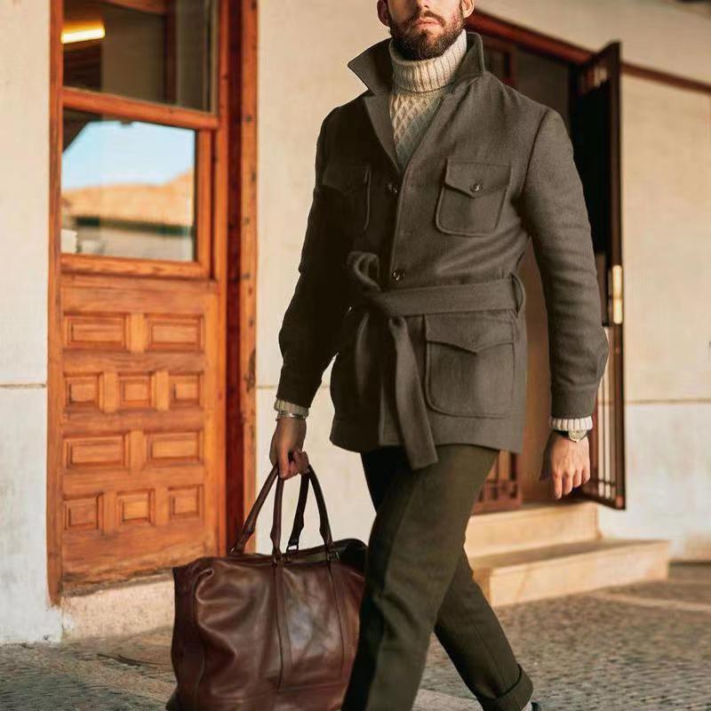 Fashion Solid Color Slim-fit Woolen Coat Men Fashion Solid Color Slim-fit Woolen Coat Men