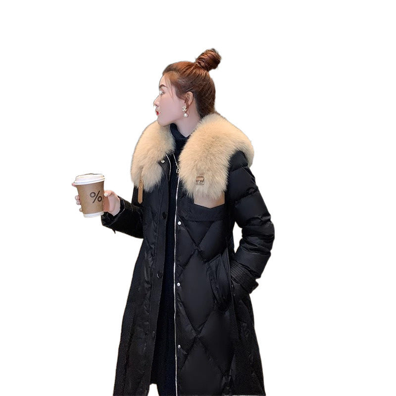 White Duck Slim Fit Down Jacket Women Overknee Mid-length Big Fur Collar Coat White Duck Slim Fit Down Jacket Women Overknee Mid-length Big Fur Collar Coat