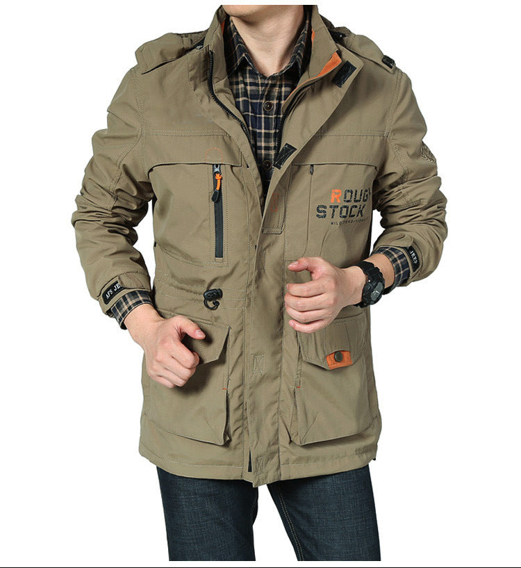 Spring thin Jacket jacket Men's casual outdoor waterproof breathable long hooded stand collar Jackets men 086 Spring thin Jacket jacket Men's casual outdoor waterproof breathable long hooded stand collar Jackets men 086