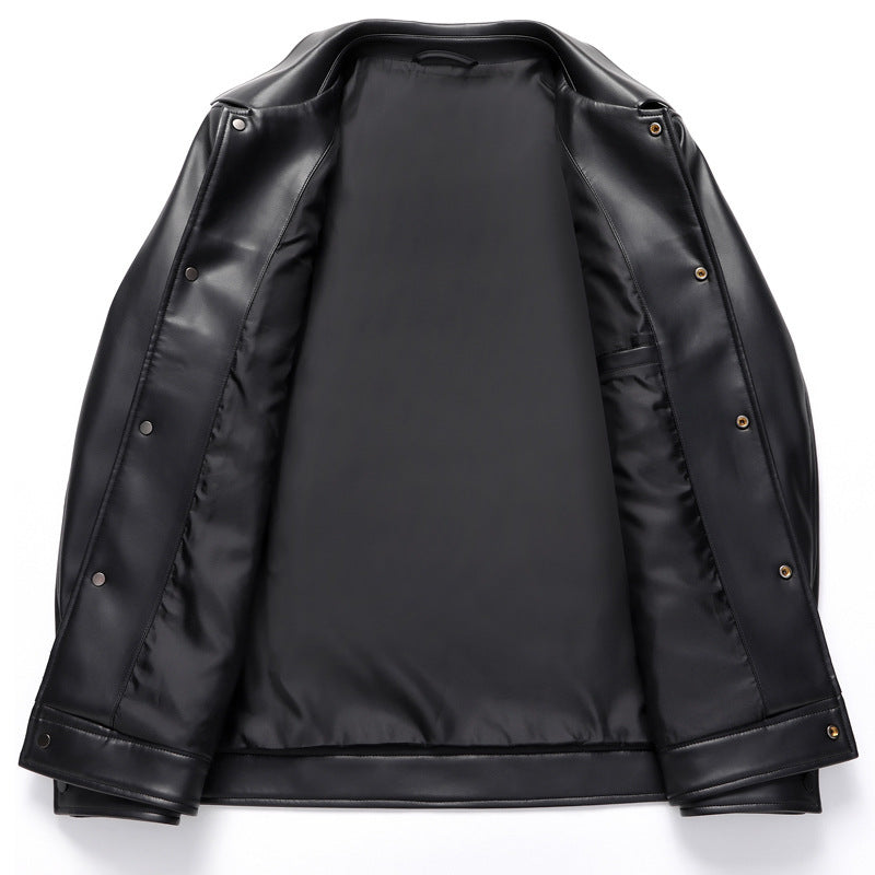 Fashion Polo Collar Thin Multi-color Optional Single-breasted Middle-aged Haining Men's Leather Jackets Fashion Polo Collar Thin Multi-color Optional Single-breasted Middle-aged Haining Men's Leather Jackets