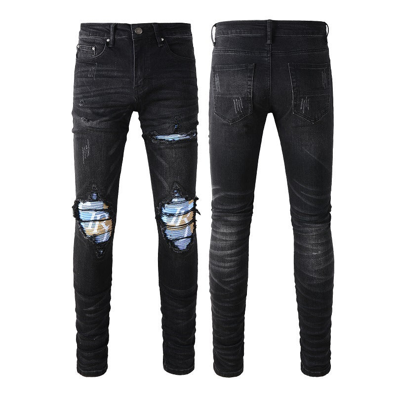 American Street Washing Craft Letter Patch Jeans Men American Street Washing Craft Letter Patch Jeans Men