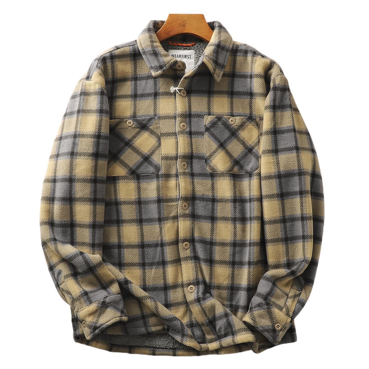 Autumn And Winter Fleece-lined Warm Composite Lambswool Plaid Shirt Cotton-padded Coat Autumn And Winter Fleece-lined Warm Composite Lambswool Plaid Shirt Cotton-padded Coat