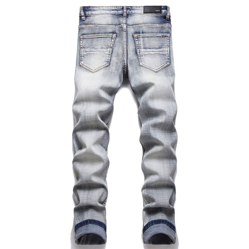 Men's Hole Patch Blue Small Feet Jeans Men's Hole Patch Blue Small Feet Jeans