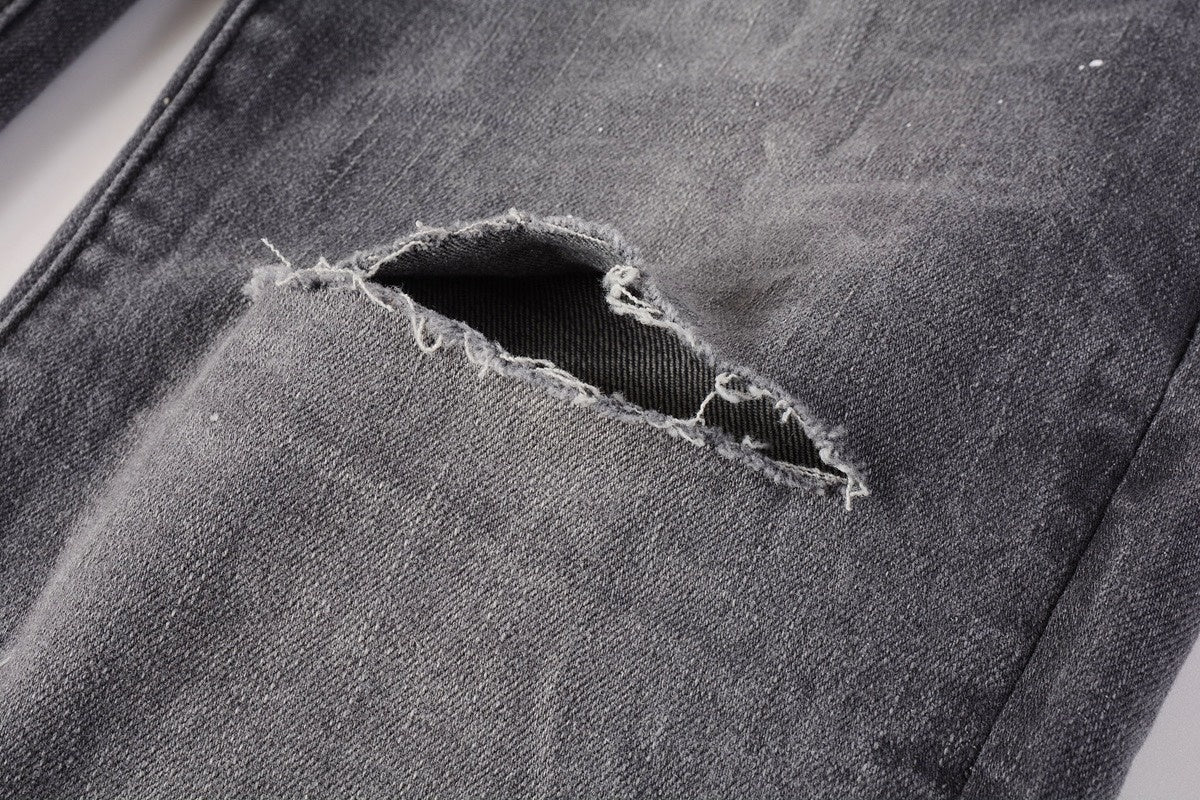 New Gray Knee Knife Ripped Jeans Splash Ink New Gray Knee Knife Ripped Jeans Splash Ink