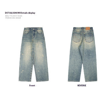 Retro Worn Looking Washed-out Green Blue Jeans For Men Retro Worn Looking Washed-out Green Blue Jeans For Men