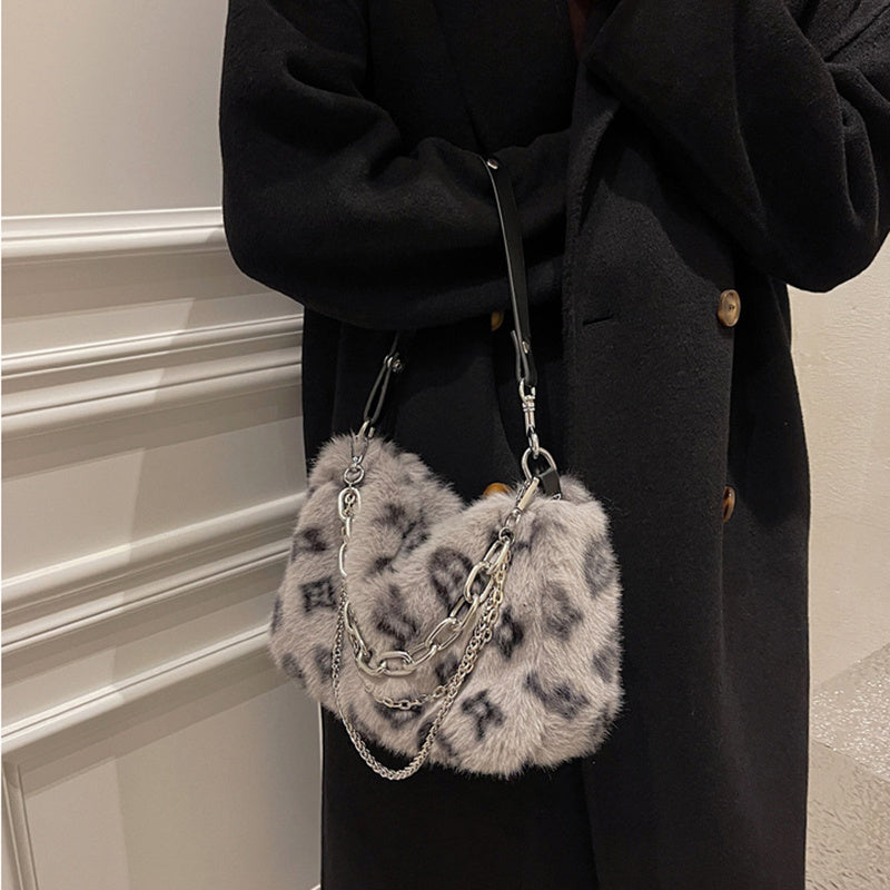 Winter Plush Bags Chain Shoulder Bag Women Flowers Print Handbags Winter Plush Bags Chain Shoulder Bag Women Flowers Print Handbags