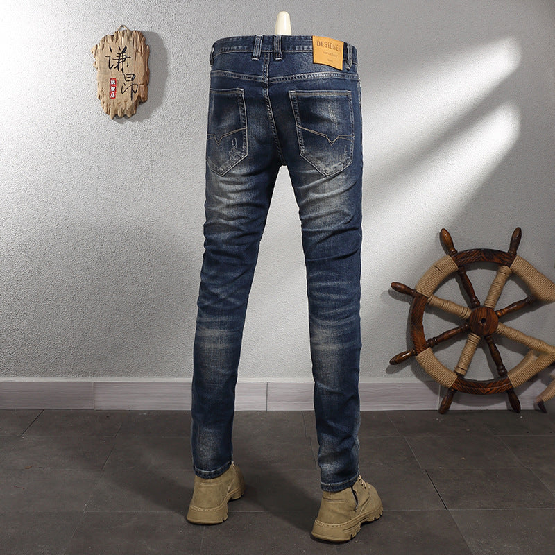 Men's Retro Elastic Slim Fit Small Straight Leg Jeans Men's Retro Elastic Slim Fit Small Straight Leg Jeans