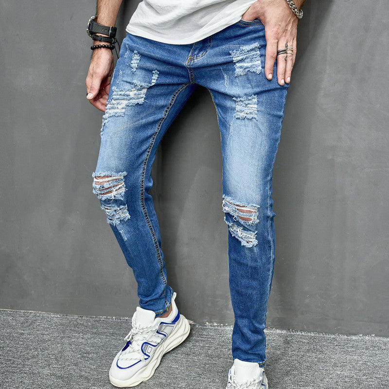 Men's Street Distressed Slim Fit Elastic Jeans Men's Street Distressed Slim Fit Elastic Jeans