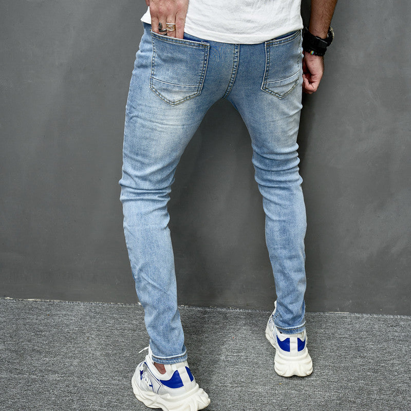 Men's Street Distressed Slim Fit Elastic Jeans Men's Street Distressed Slim Fit Elastic Jeans