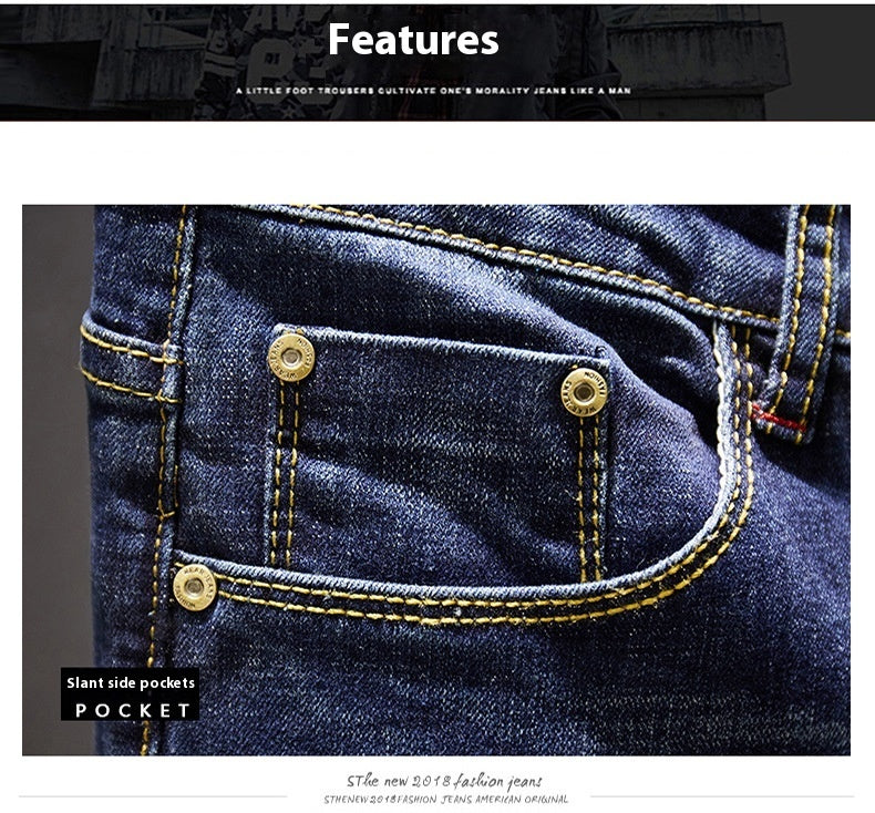 Cross-border Stretch Jeans Men's Ripped Casual Slim Fit Skinny Denim Pants Cross-border Stretch Jeans Men's Ripped Casual Slim Fit Skinny Denim Pants