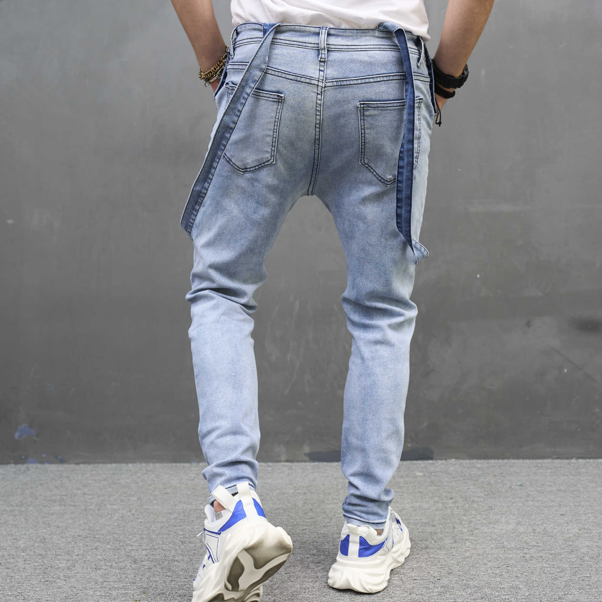 Men's Slim Ripped Strap Skinny Trousers Men's Slim Ripped Strap Skinny Trousers