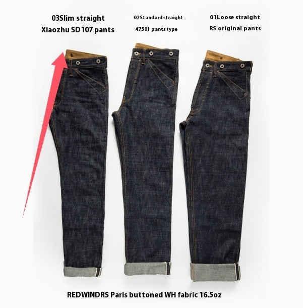 Men's Straight-leg Mid-high Waist Raw Denim Selvedge Jeans Men's Straight-leg Mid-high Waist Raw Denim Selvedge Jeans