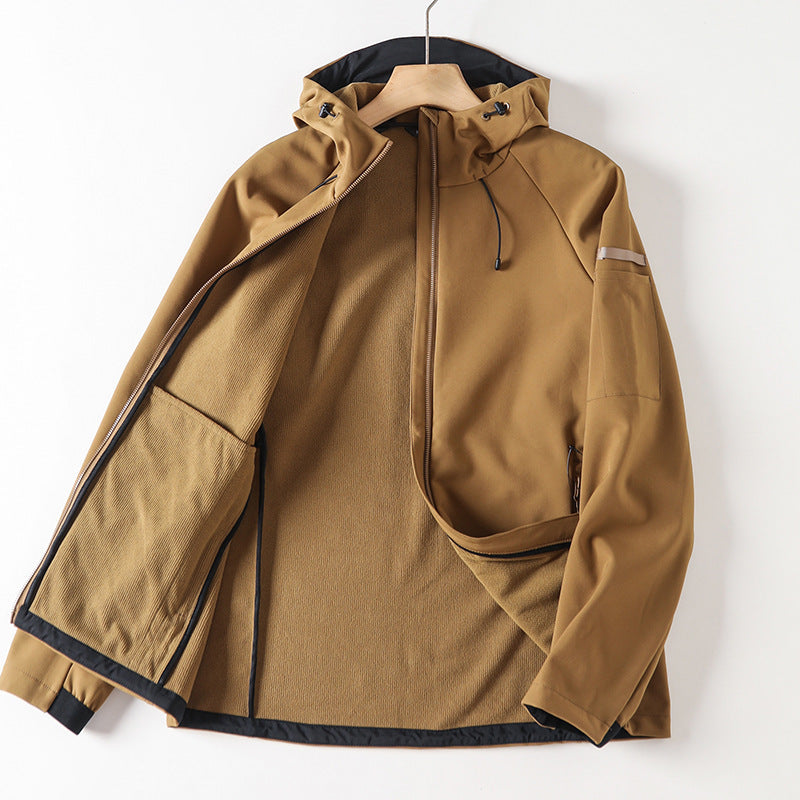 Windproof Men's Fleece-lined Soft Case Hooded Jacket Windproof Men's Fleece-lined Soft Case Hooded Jacket