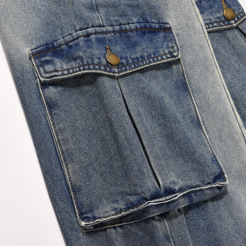 Bright White Washing Water Cargo Jeans Men Bright White Washing Water Cargo Jeans Men