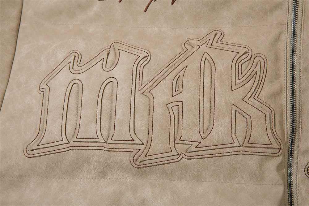 Leather Coat Menswear Fashion Brand Winter Thickened Cold Protection Warm Letters Embroidered Stand Collar PU Leather Coat Leather Coat Menswear Fashion Brand Winter Thickened Cold Protection Warm Letters Embroidered Stand Collar PU Leather Coat