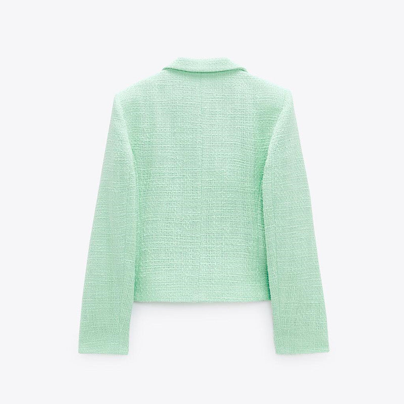 New Texture Double-breasted Short Green Suit Jacket Women New Texture Double-breasted Short Green Suit Jacket Women