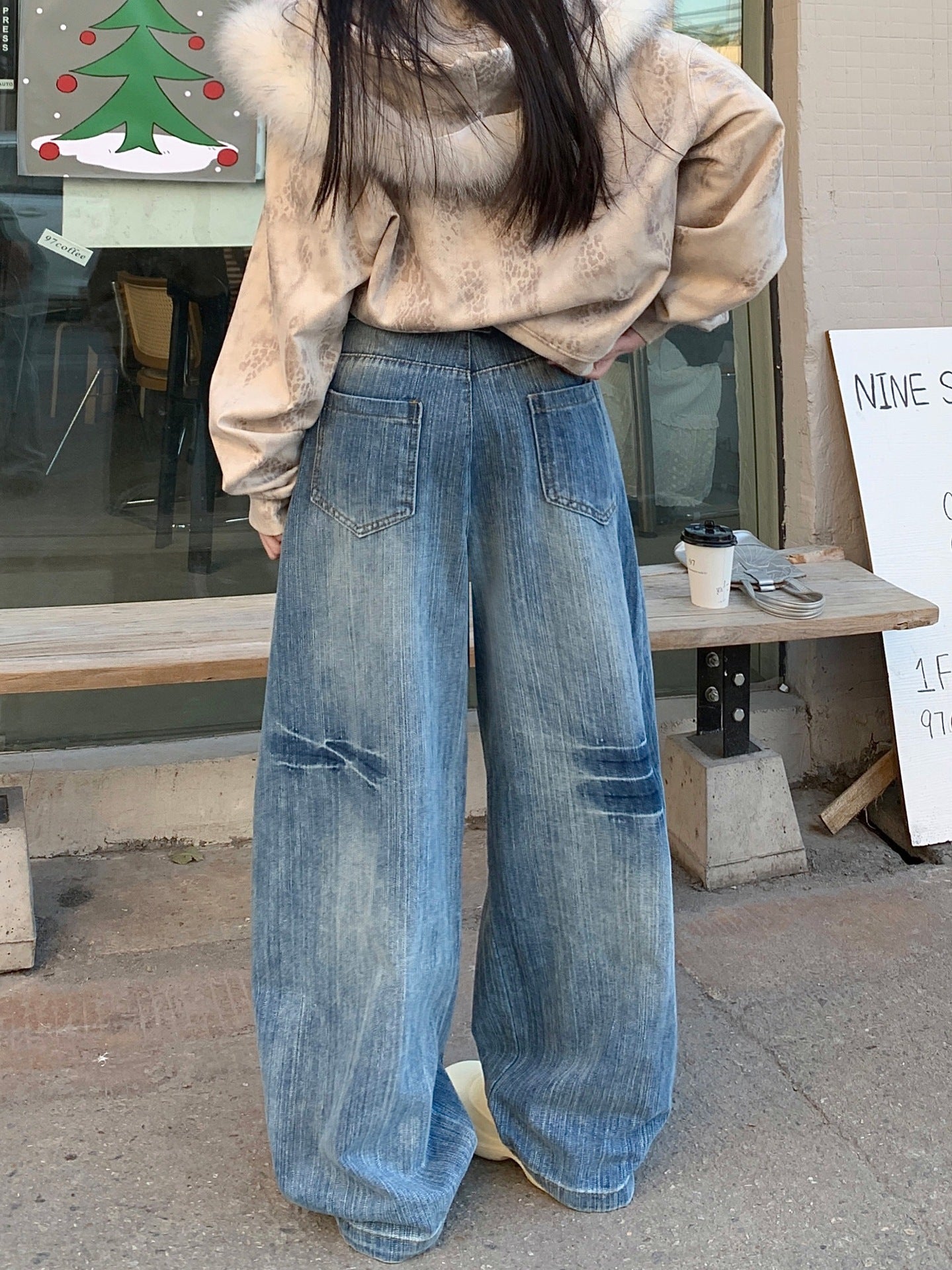 Washed Distressed Machete Jeans For Women High Street Loose Washed Distressed Machete Jeans For Women High Street Loose