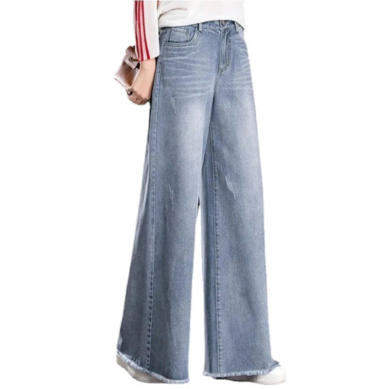 Raw Hem Wide Legs Jeans For Women Baggy Straight Trousers Raw Hem Wide Legs Jeans For Women Baggy Straight Trousers