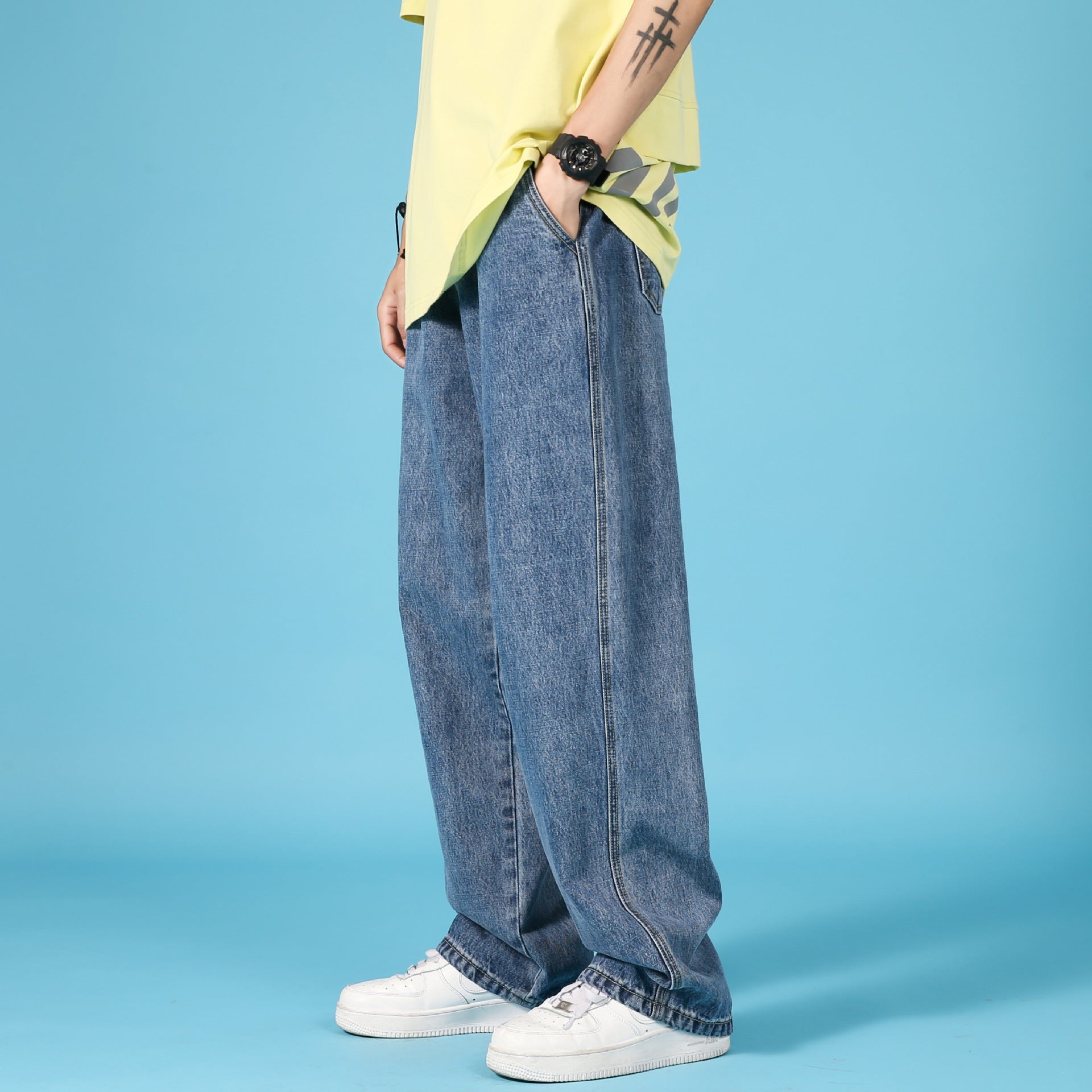Straight Loose Jeans Men Casual Trousers Hip Hop Cargo Denim Pants With Zipper Straight Loose Jeans Men Casual Trousers Hip Hop Cargo Denim Pants With Zipper