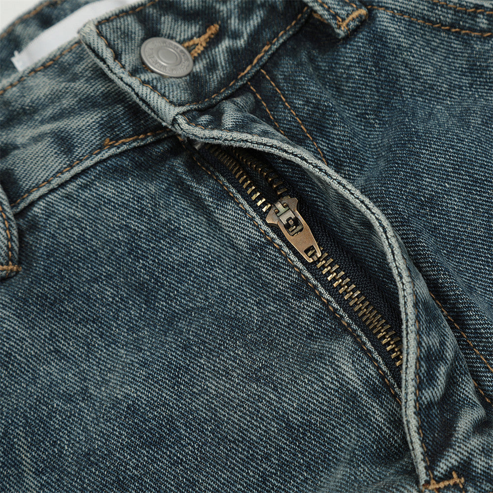 Ripped Knee Jeans Men Straight-leg Trousers Ripped Knee Jeans Men Straight-leg Trousers