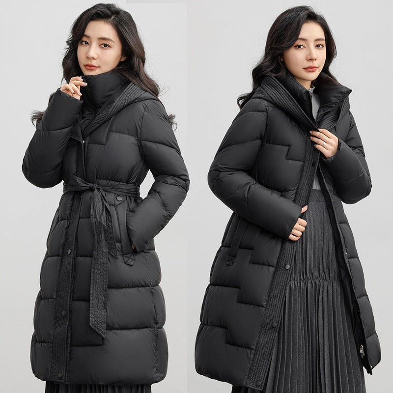 Women's Winter New Waist Trimming Fashion Mid-length Hooded Below-the-knee Coat Women's Winter New Waist Trimming Fashion Mid-length Hooded Below-the-knee Coat