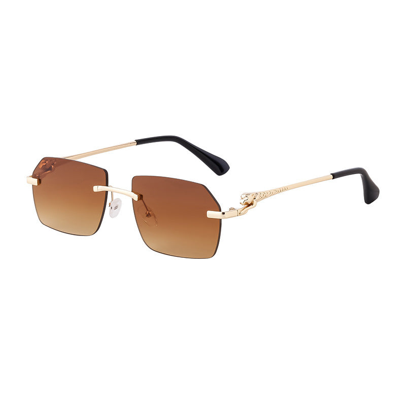 Frameless Trimming Leopard Temple Men Retro Square Frame Driving Sunglasses Frameless Trimming Leopard Temple Men Retro Square Frame Driving Sunglasses