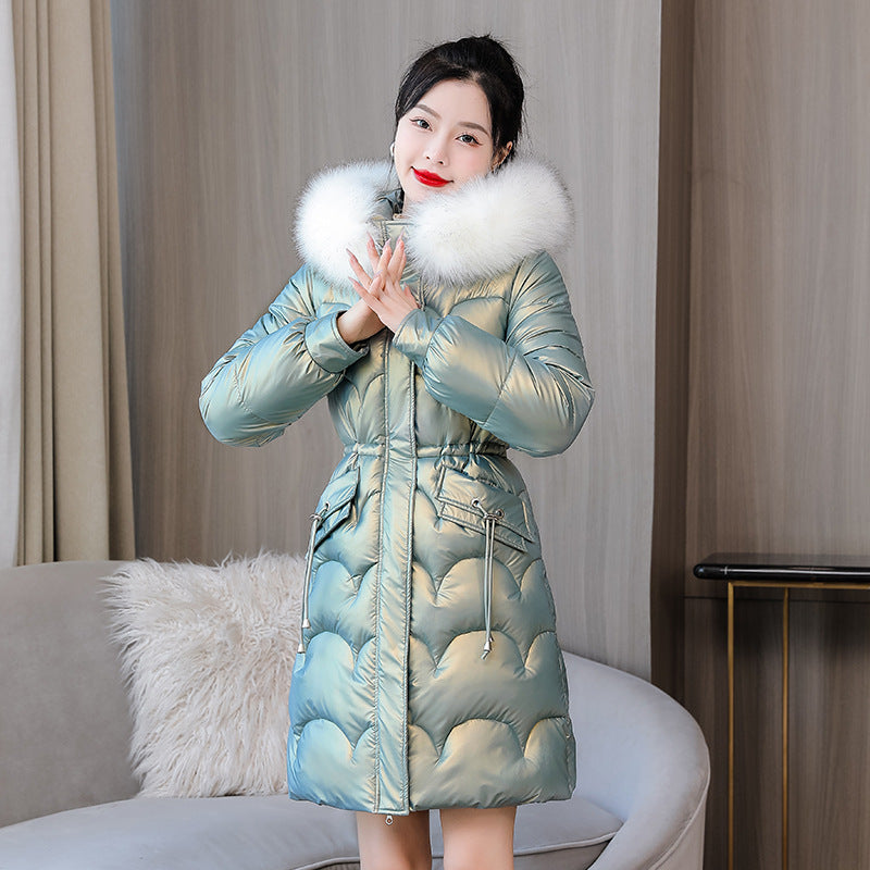 Glossy Women's Mid-length Thickened Warm Slim-fit Figure Flattering Fur Collar Cotton Clothes Glossy Women's Mid-length Thickened Warm Slim-fit Figure Flattering Fur Collar Cotton Clothes