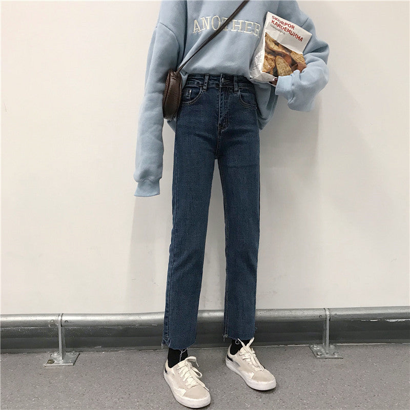 All-match Chic Net Red High Waist Calf Jeans Women All-match Chic Net Red High Waist Calf Jeans Women