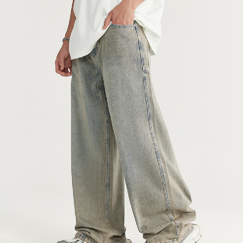 Men's Loose Light Blue Washed Wide-leg Jeans Men's Loose Light Blue Washed Wide-leg Jeans