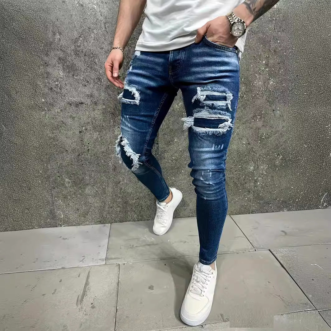 European And American Fashion Worn-out Patch Men's Jeans European And American Fashion Worn-out Patch Men's Jeans