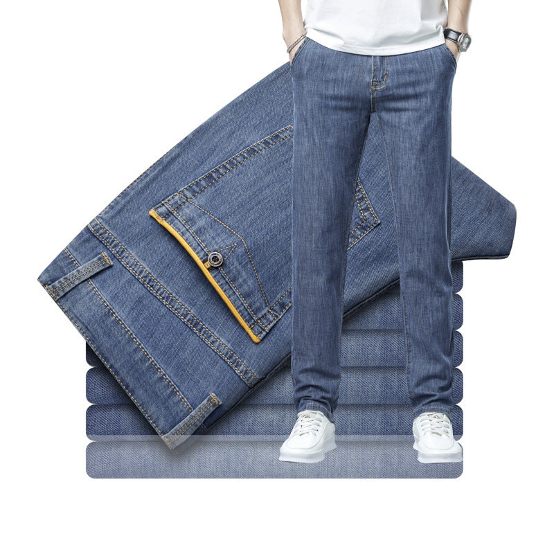 Men's Loose Elastic Jeans Straight Solid Color Casual Trousers Men's Loose Elastic Jeans Straight Solid Color Casual Trousers