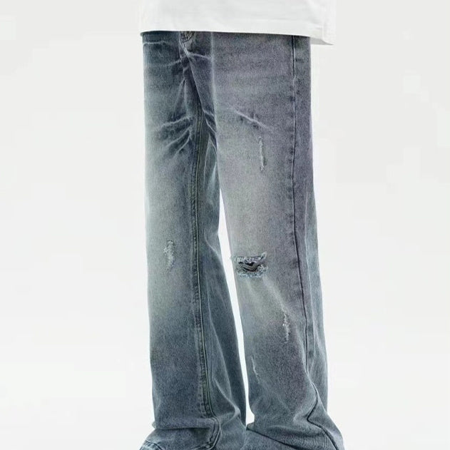 Blue Washed Distressed Summer Style American Style Draping Mopping Floor Wide Leg Trousers Blue Washed Distressed Summer Style American Style Draping Mopping Floor Wide Leg Trousers