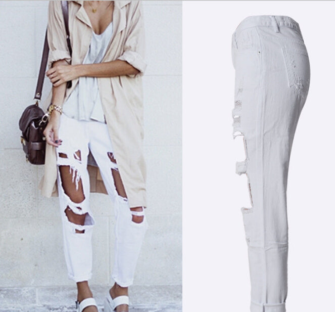 Ripped Jeans High Waist Women Ripped Hole Knee Skinny Pants Ripped Jeans High Waist Women Ripped Hole Knee Skinny Pants