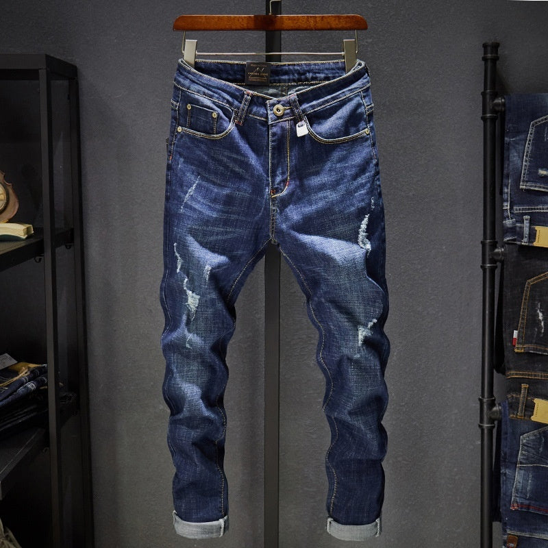 Cross-border Stretch Jeans Men's Ripped Casual Slim Fit Skinny Denim Pants Cross-border Stretch Jeans Men's Ripped Casual Slim Fit Skinny Denim Pants