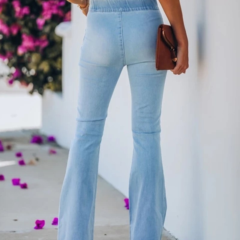 Women Fringed Stretch Flared Denim Jeans Women Fringed Stretch Flared Denim Jeans
