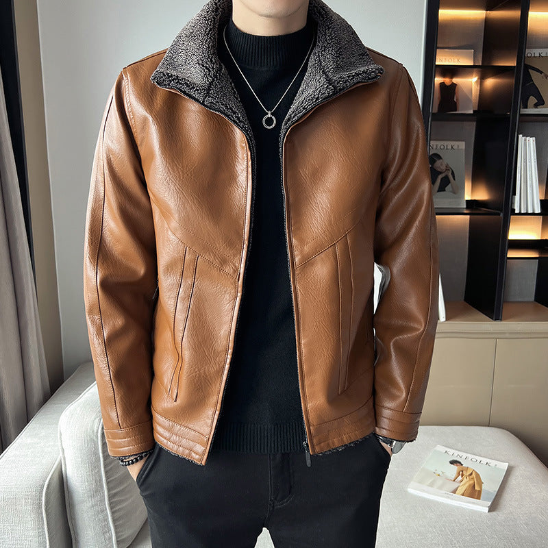 Hong Kong Style Velvet Padded Plus Size Men's Leather Jackets Hong Kong Style Velvet Padded Plus Size Men's Leather Jackets
