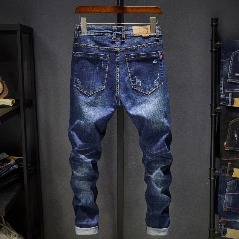 Cross-border Stretch Jeans Men's Ripped Casual Slim Fit Skinny Denim Pants Cross-border Stretch Jeans Men's Ripped Casual Slim Fit Skinny Denim Pants