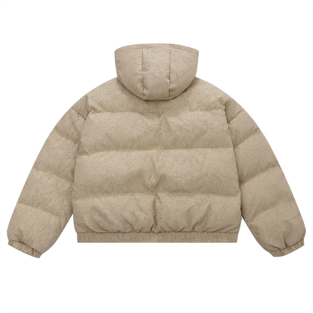 Texture Pleated Warm Thick Loose Hooded Cotton Coat Texture Pleated Warm Thick Loose Hooded Cotton Coat