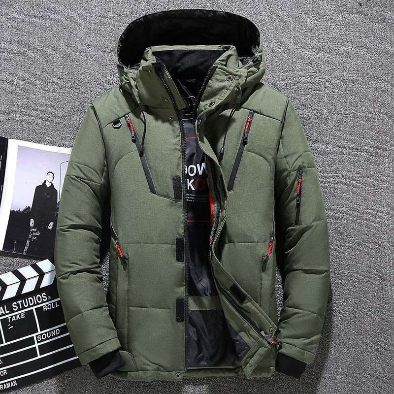Men's Short Winter Thick White Duck Down Hooded Jacket Multi-pocket Outdoor Set Men's Short Winter Thick White Duck Down Hooded Jacket Multi-pocket Outdoor Set